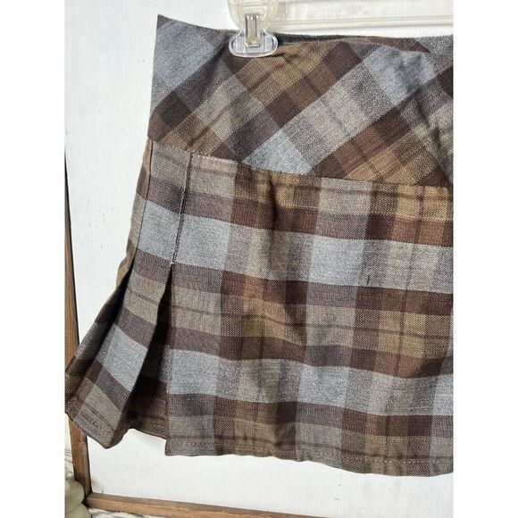 Vintage Womens Brown Plaid Skirt 34 Y2K Academia Prep Mini Kilt.     V - Picture 2 of 6